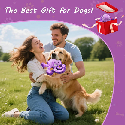 Squeaky Dog Toys, Stuffed Large Dog Toys to Keep Them Busy, Interactive Plush Chew Toys with Crinkle Paper, Tough Pet Animal Toys for Small Medium Large (Purple Octopus)