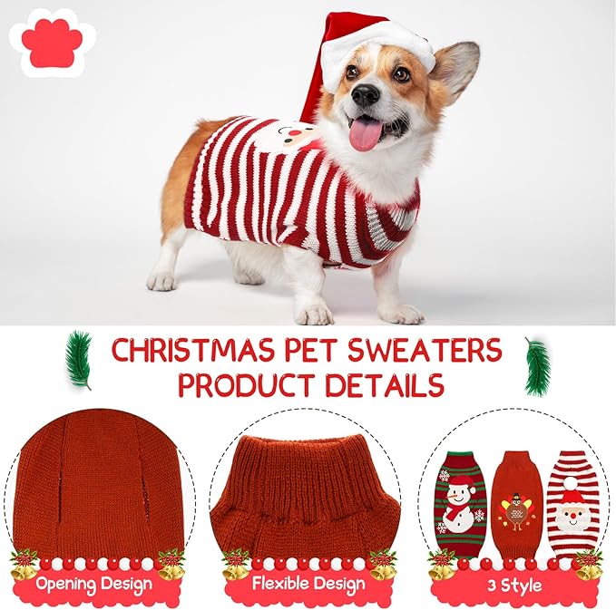 Sanwuta 3 Pieces Thanksgiving Christmas Dog Sweaters Sets Turkey Santa Snowman Puppy Dog Clothes Pet Knitwear for Puppy Doggie Cat Pet Costume(Medium)