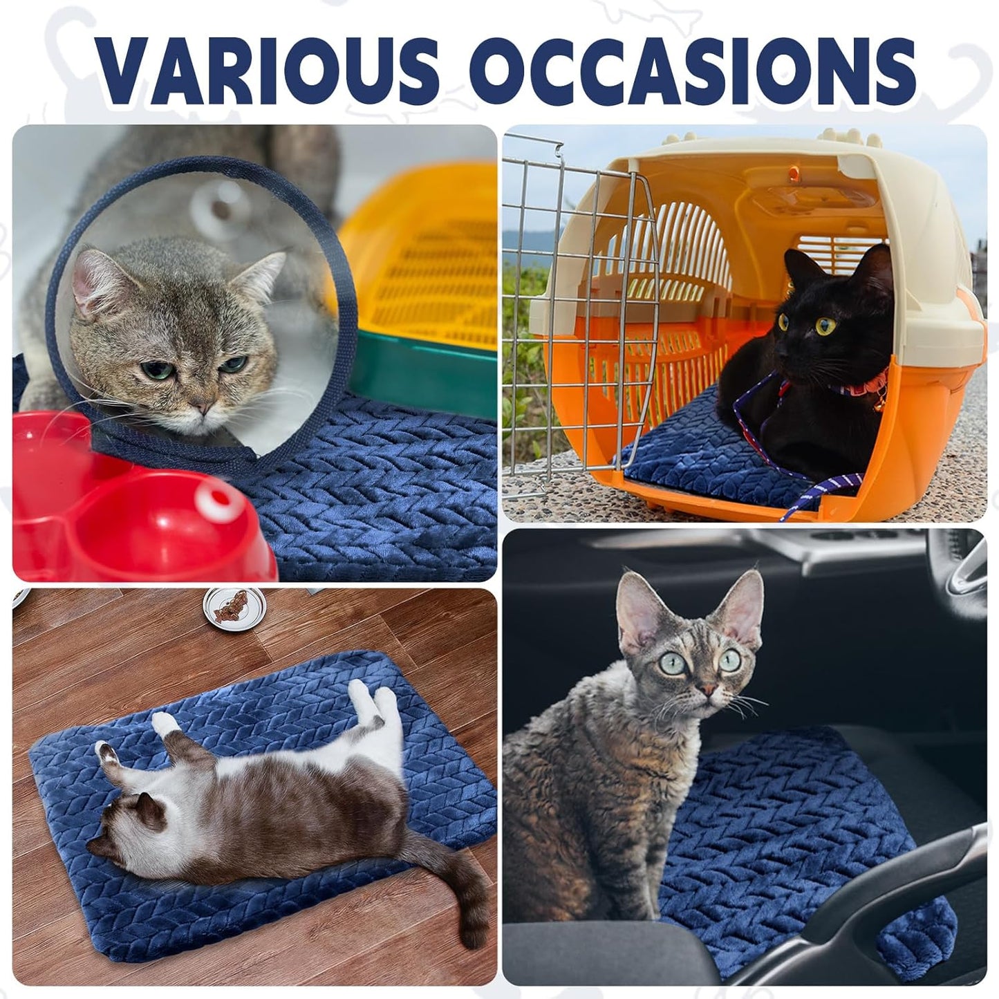 4 Pack Self Heating Cat Pad 16 x 20 Inch Self Warming Cat Bed Non Slip Warm Dog Pad Mat Washable Pet Kennel Crate Bed Mat for Indoor Outdoor Pets(Navy Blue,16 x 20 Inch)