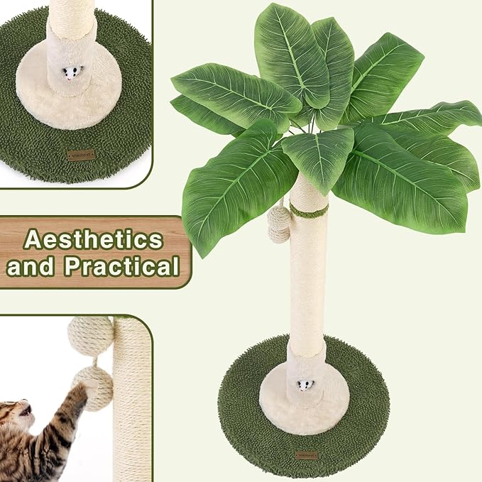 35" Tall Cat Scratching Post Furniture Scratching Deterrent for Indoor Cats, Hanging Ball with Sturdy Large Scratch Pole Premium Sisal Rope Scratch Posts Kitten and Adult Cats