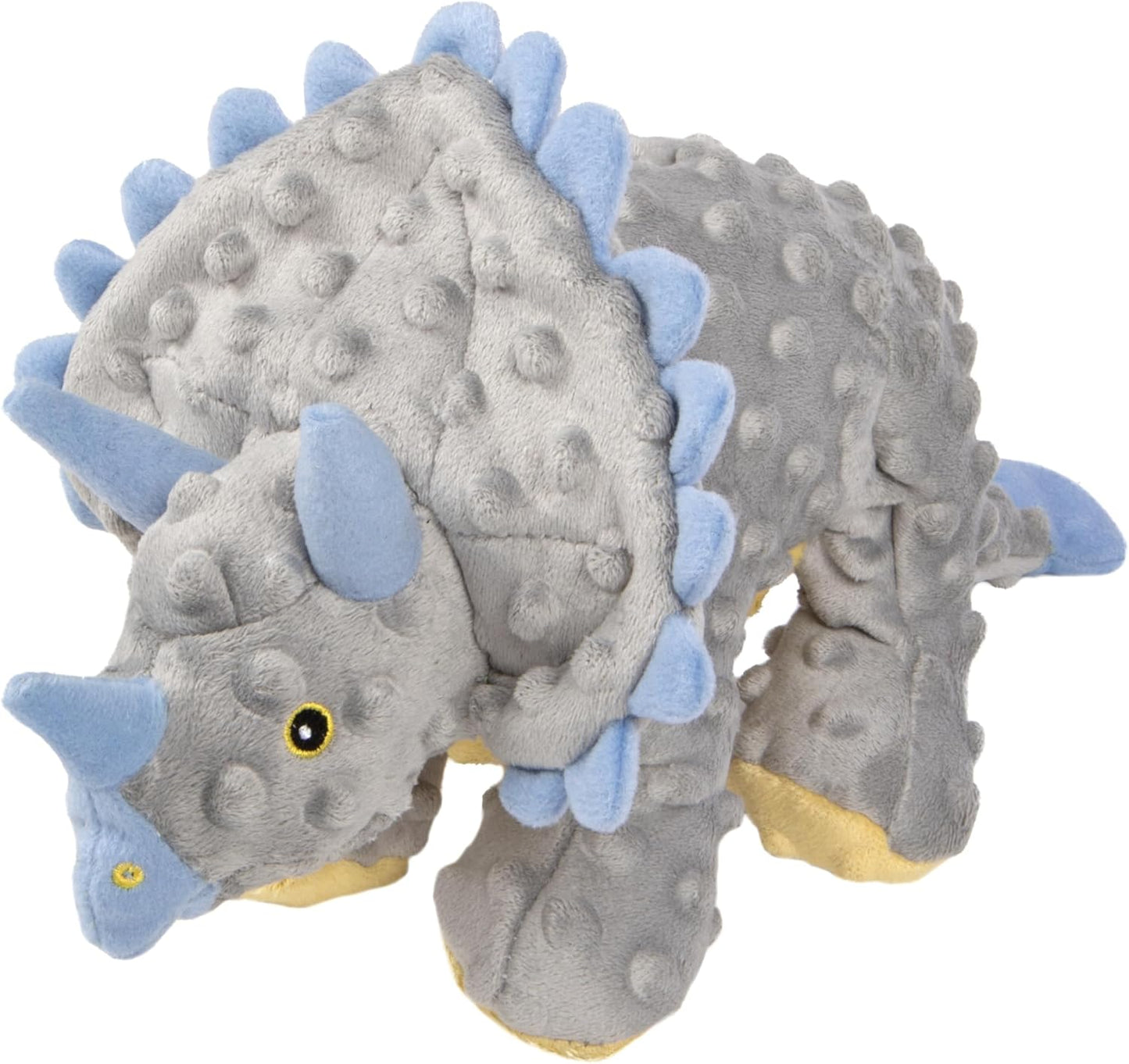 goDog Dinos Frills Squeaky Plush Dog Toy with Chew Guard Technology, Durable Fabric & Squeaker for Active Play, Gray, Large