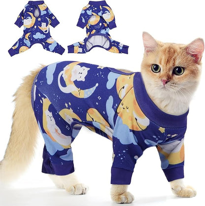 PUMYPOREITY Cat Hair Sticky Sweater, Stretchy 4-Leg Design for Fur Control, Recovery Suit - Breathable & Lightweight for Post-Surgery Protection, Cat Onsie Prevents Licking Wounds, Blue, XL