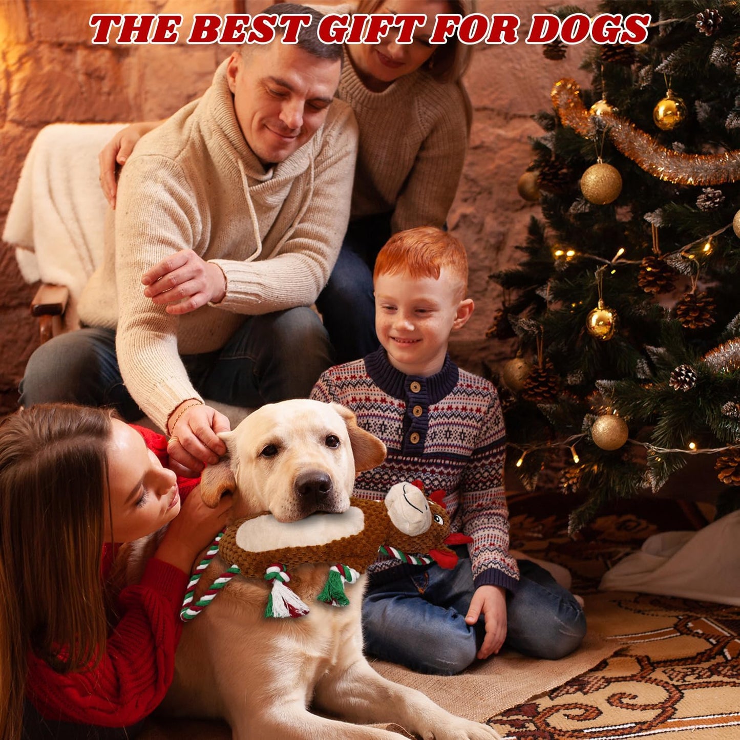 Christmas Squeaky Reindeer Dog Toys-Tug of War Dog Toy for Puppy- Keep Them Busy and Entertained- Interactive Pet Toys for Small & Medium Breeds