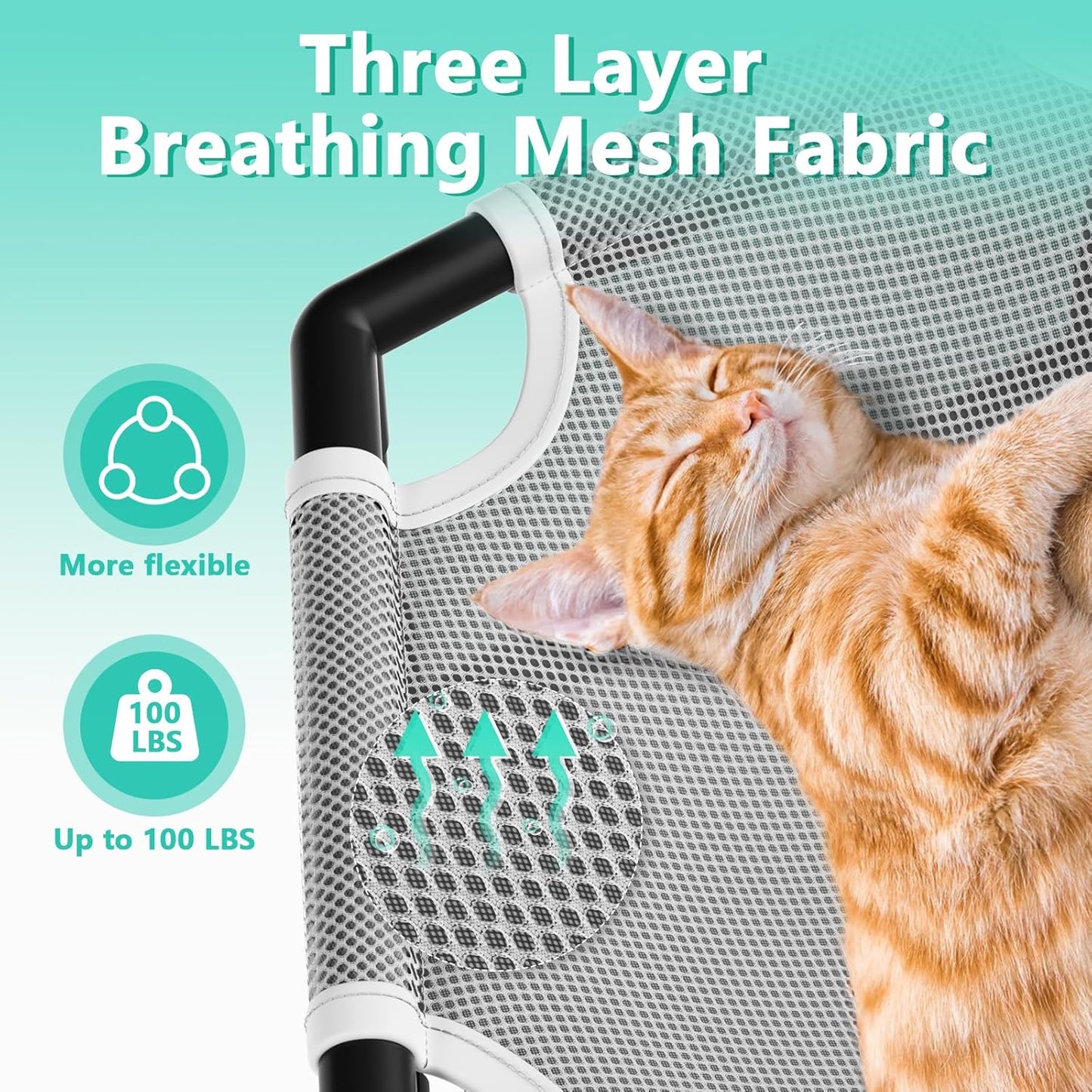 Tresbro Elevated Cat Hammock Bed, Hexagon Raised Cat Swing Bed for Indoor and Outdoor Use with Breathable Fabric & Anti-Slip Block, 23.6'' x 10.6'' x 12'' Pet Chair for Large to Small Kitty Cot