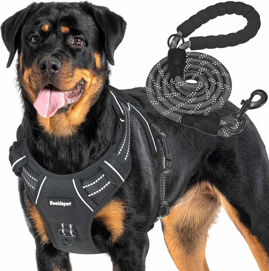 Heavy Duty Tactical Dog Harness for Large Dogs, No Pull Adjustable Pet Harness Reflective Service Training Easy Control Pet Vest Military K9 Working Dog Harnesses- Large, Black