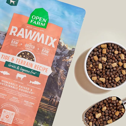 Open Farm, RawMix Grain-Free Dry Dog Food, Protein-Packed Kibble Coated in Bone Broth with Freeze Dried Raw Chunks, Pollock Beef & Salmon, Tide & Terrain Recipe, 3.5lb Bag