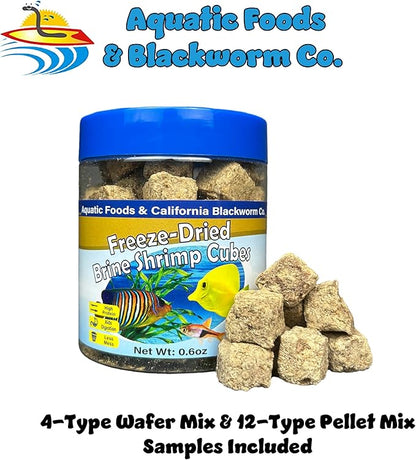 Aquatic Foods Inc. Brine Shrimp, Freeze Dried Floating Brine Cubes for Cichlids, Discus, Tetras, Goldfish, Bettas, Angels, Marines, All Tropical Fish, Aquatic Turtles 0.6oz Canister