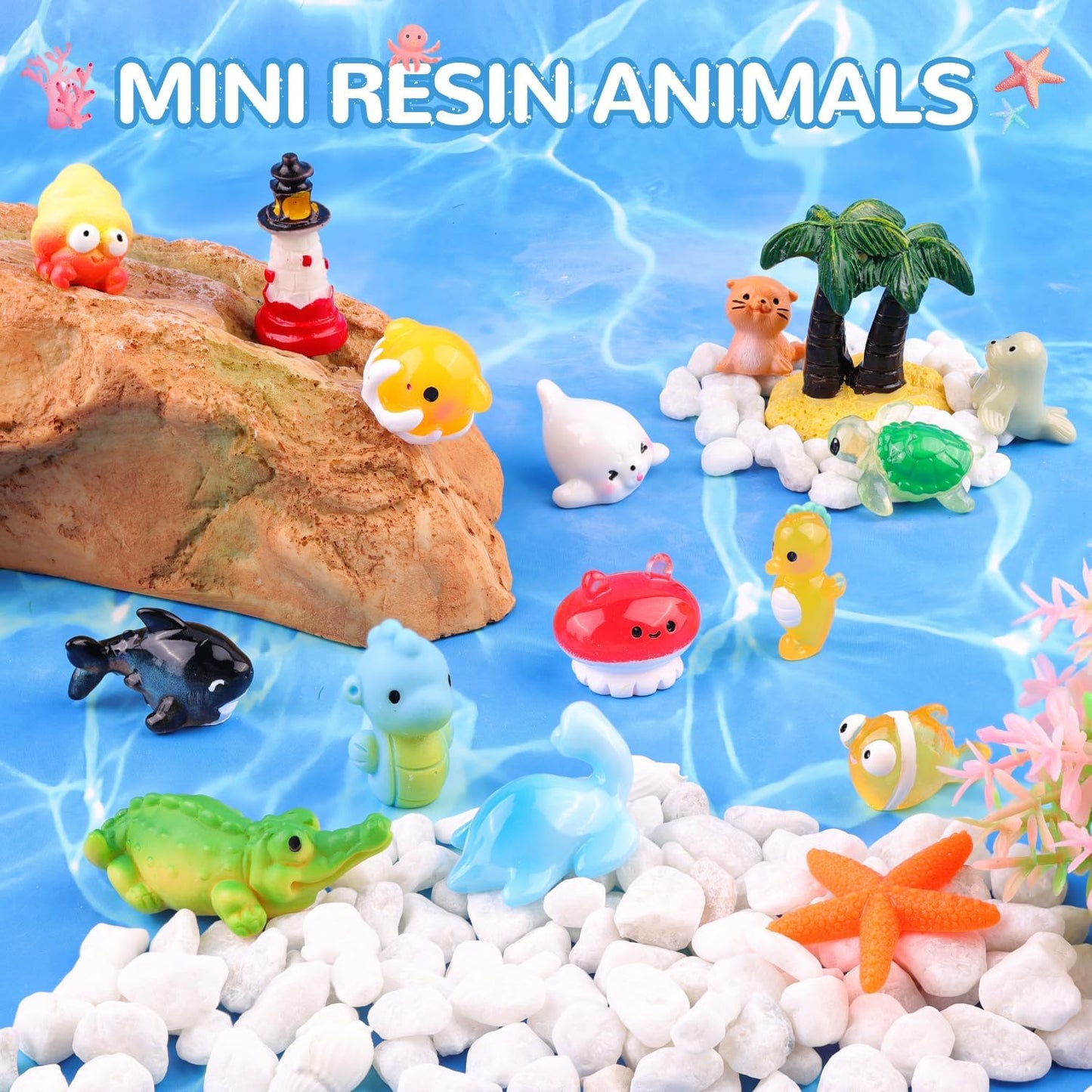 45PCS Mini Resin Animals Tiny Cute Ocean Figurines, Miniature Sea Figures to Hide, Little Animal Toys Small Accessories for Topper Desk Garden Dollhouse Landscape Aquarium Ornaments Crafts & Decor