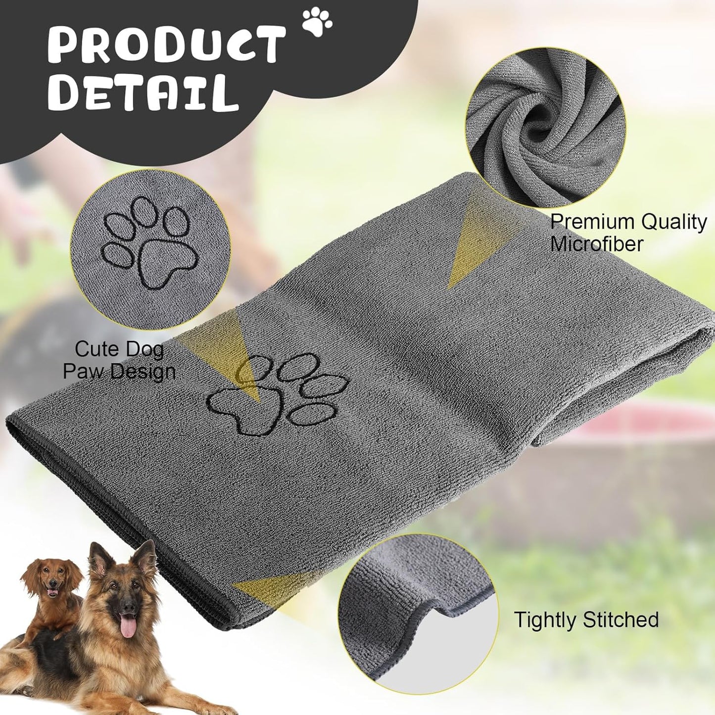 Chumia 4 Pack Dog Towels for Drying Large Microfiber Grooming Tools Absorbent Soft Bath Supplies with Embroidered Paw for Small Medium Pet Products(16 x 32 Inch,Gray, Black)