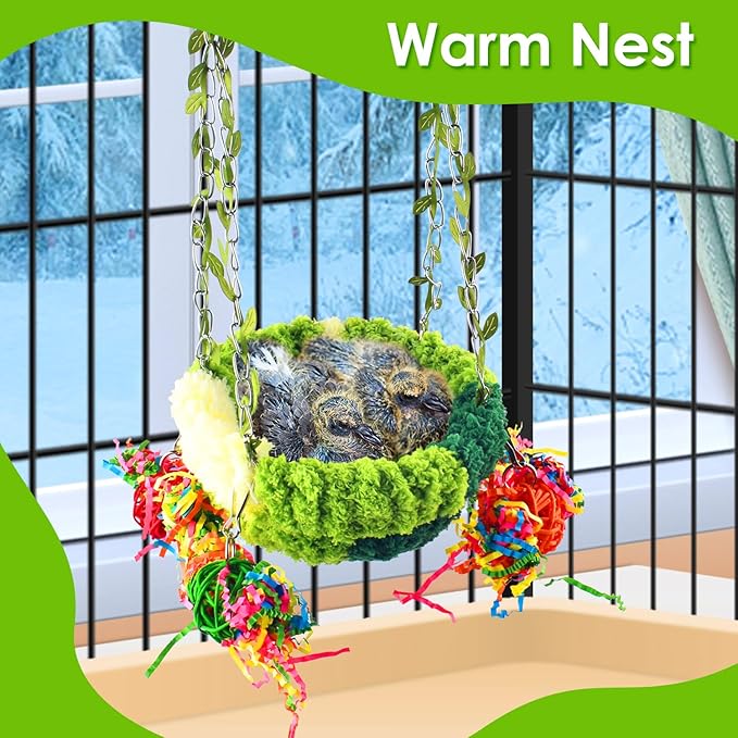 KATUMO Bird Nest, Conure Breeding Bed Parrotlet Snuggle Nest Lovebird Bed Bird Swing Bed for Small Birds, Size Small
