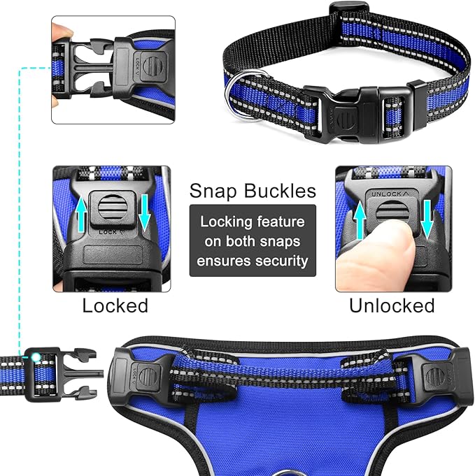 WINSEE Dog Harness No Pull, Pet Harnesses with Dog Collar, Adjustable Reflective Oxford Outdoor Vest, Front/Back Leash Clips for Small, Medium, Large, Extra Large Dogs, Easy Control Handle for Walking