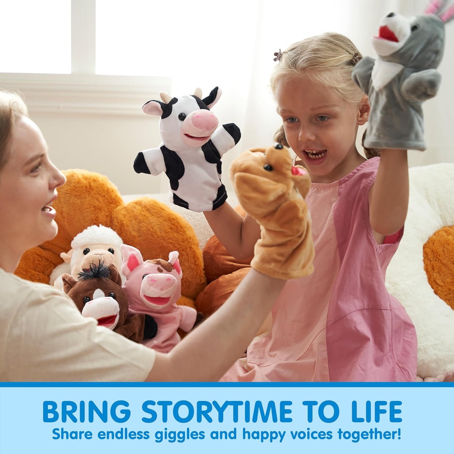 JOYIN 6Pcs Kids Hand Puppet Set with Working Mouth, Toddler Animal Plush Toy Includes Pig, Sheep, Dairy Cow, Dog, Goat, and Horse for Show Theater, Birthday Gifts for Boys Girls, Gifts for Christmas