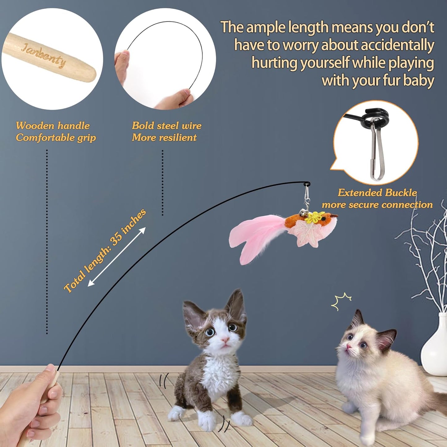 Flying Bird Cat Toy,8Pcs Durable Interactive Cats Wand Replacements,Hanging Cat Toy Suitable for Bored Indoor Cats Self Play
