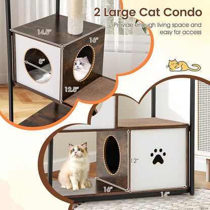 Tangkula Modern Cat Tree, 52 Inch Multi-Level Cat Tower with Metal Frame, 2 Wooden Condos, Sisal Scratching Posts, Detachable Cushion & Mats, Dangling Balls, Space Capsule Nest for Indoor Cats