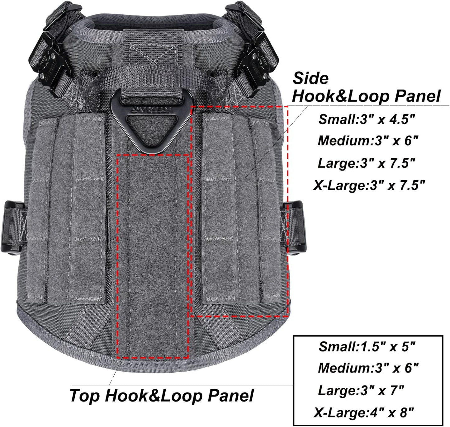 ICEFANG Tactical Dog Harness, Small Size,2X Metal Buckle,Working Dog MOLLE Vest with Handle,No Pulling Front Leash Clip,Hook and Loop Panel (Grey,S (Pack of 1))