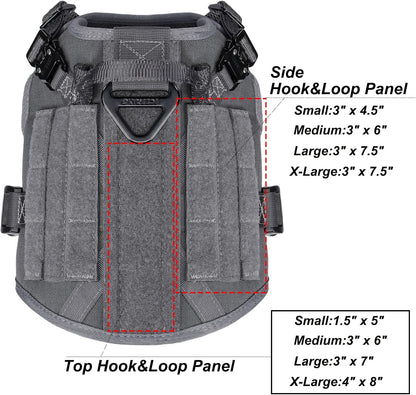 ICEFANG Tactical Dog Harness, Small Size,2X Metal Buckle,Working Dog MOLLE Vest with Handle,No Pulling Front Leash Clip,Hook and Loop Panel (Grey,S (Pack of 1))