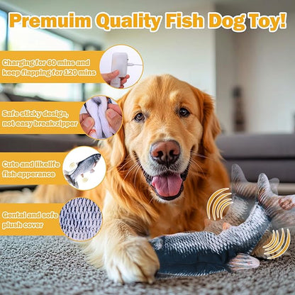 Interactive Dog Toys - Upgrade Flopping Fish Dog Toy to Keep Them Busy, Touch Activated Moving Dog Toys for Small / Medium / Large Puppy Enrichment, Rechargeable Pet Toys Plush, Squeaky Dog Toys