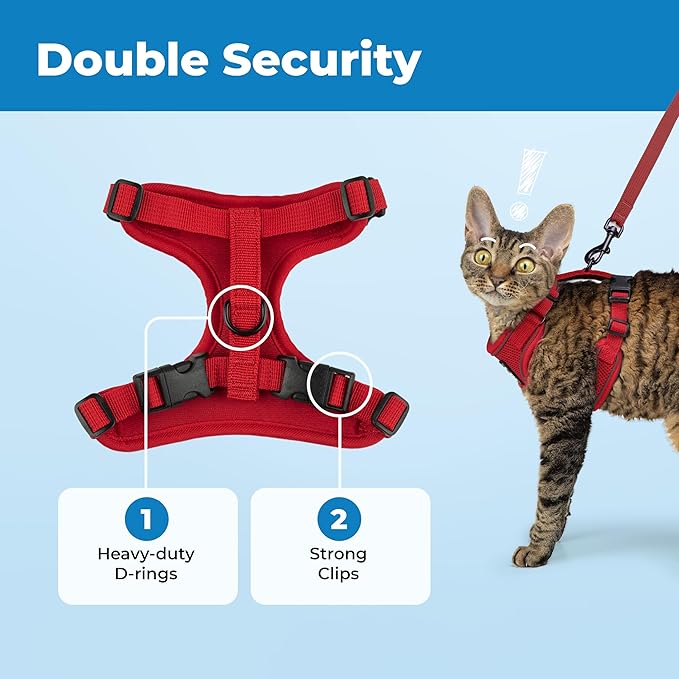 Voyager Escape Proof Cat Harness and Leash Set with Reflective Stitching, Neoprene Handle 5ft - Supports Small, Medium and Large Cats, Kittens for Walking by Best Pet Supplies - Red, S