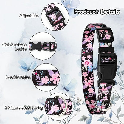 5 Pack Goat Collars with Bells, Horse Sheep Grazing Copper Bells and Adjustable Nylon Collar Set Pet Anti-Lost Loud Bronze Bell for Small Farm Animal Sheep Goat Cow Accessories(Floral)