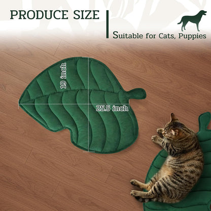 NWK Green Leaf Shaped Self Warming Cat Bed Mat, Thermal Dog Mat Cat Pad, Washable, Non-Slip Bottom for Sofa & Crate & Kennel & Car Seat (Green Leaf, Medium (25.5'' X 19''))