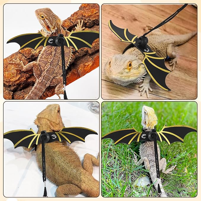 Bearded Dragon Leash and Harness Set, Beardie Carrier, Bearded Dragon Leash Adjustable Harness with Leather Wings and Sling Bag