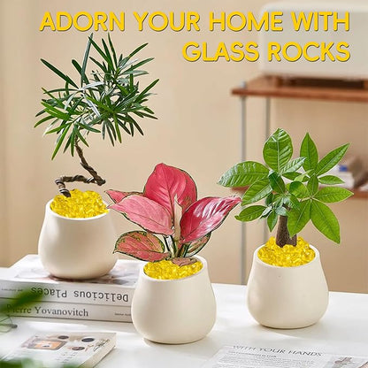 Meschett Colorful Glass Stones, 1 LB Fish Tank Gravel, Small Irregular Rainbow Aquarium Gravel for Aquarium Decorations and Turtle Tank, Sea Glass Beads Crystals for Fish Bowl, Vase Filler,Yellow