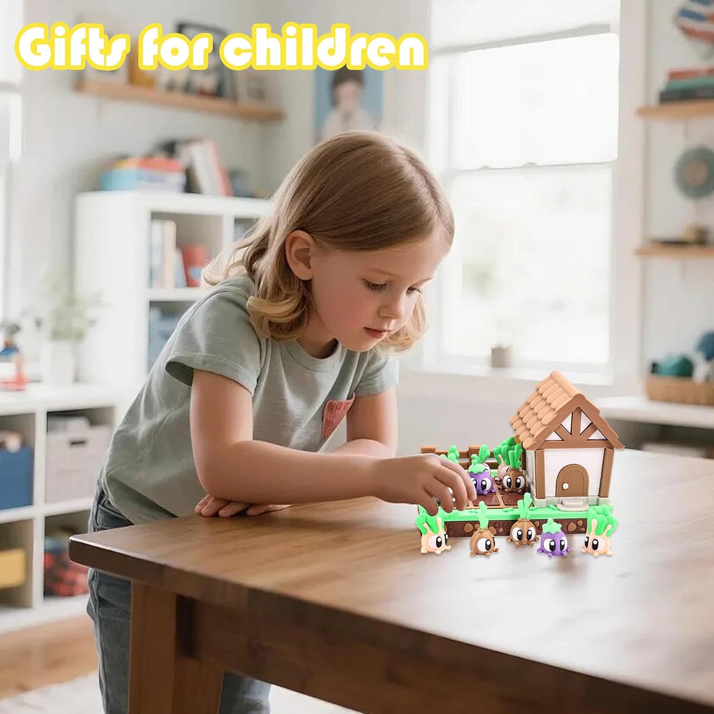 Vegetable Farm Playset with House, Cute Garden Scene with Colorful Veggie Figurines, Desktop Decor, Collectible Toy, Gift for Kids & Adults for Christmas Halloween