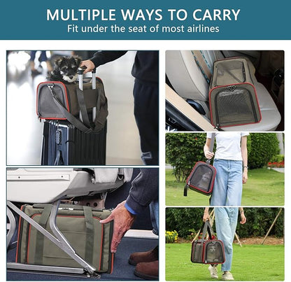 Petsfit Expandable Cat Carrier Dog Carriers,Airline Approved Soft-Sided Portable Pet Travel Washable Carrier for Kittens,Puppies,Removable Soft Plush mat and Pockets,Locking Safety Zippers
