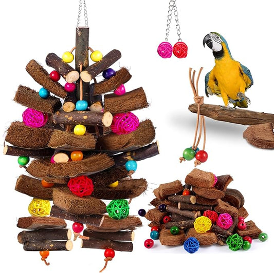 Kyouki Bird Toy for Parrots，Cockatiels, Budgies, Conures, Macaws, Lovebirds, Amazons and Other Small/Medium/Large Birds - Chewable & Shreddable Natural Coconut Husk Enrichment Toy (Medium DIY)