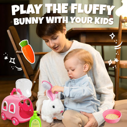SMILESSKIDDO Hopping Bunny Toys for Girls - Electronic Jumping Rabbit with Wiggle Ears & Nose, Storage Cage and Accessories, Interactive Pet Care Pretent Play Toy Gifts for Toddlers 1 2 3 4 5 6