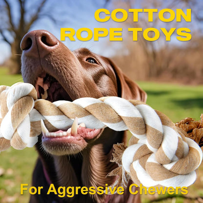 Fida Dog Rope Toys for Large/Medium Aggressive Chewers, Tough Rope Chew Toy,Natural Cotton 3 Knots