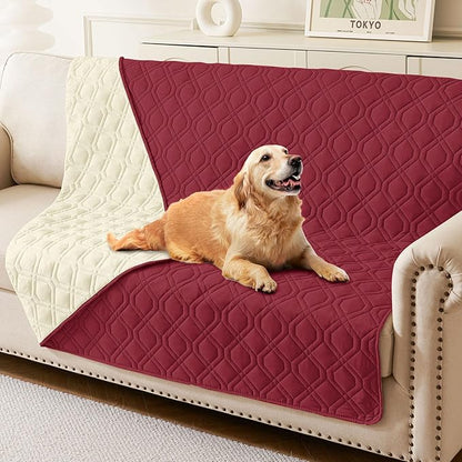 hyha Waterproof Dog Bed Blanket, Soft Pet Blankets, Waterproof Couch Cover for Dogs, Reversible Sofa Covers Washable for Furniture (52x82 Inch, Wine Red/Beige)
