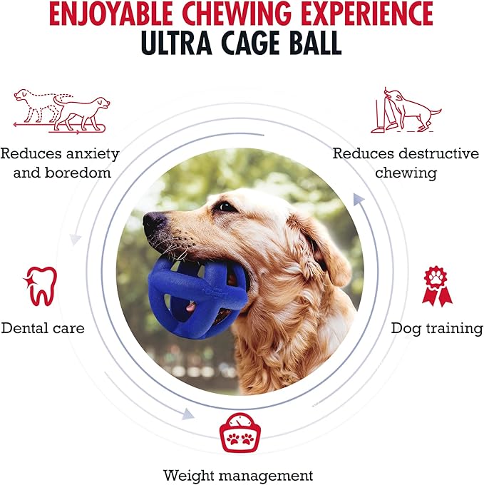 SuperChewy Tough Dog Cage Ball Toy | Lifetime Replacement | Strong Natural Rubber | Great Dog Fetch Toy | Chew Toys for Dogs | Ultra Durable Chew Toys for Aggressive Chewers | For Large Breeds