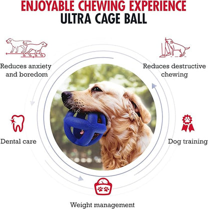 SuperChewy Tough Dog Cage Ball Toy | Lifetime Replacement | Strong Natural Rubber | Great Dog Fetch Toy | Chew Toys for Dogs | Ultra Durable Chew Toys for Aggressive Chewers | For Large Breeds