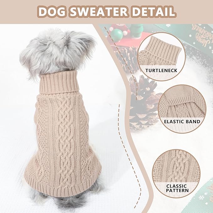 Dog Sweaters Small Dog Clothes Winter Turtleneck Puppy Sweater Warm Pet Cat Sweater Doggy Pullover Outfit with Twisted Design XS~XL (Beige, X-Large)