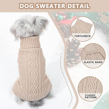 Dog Sweaters Small Dog Clothes Winter Turtleneck Puppy Sweater Warm Pet Cat Sweater Doggy Pullover Outfit with Twisted Design XS~XL (Beige, X-Large)
