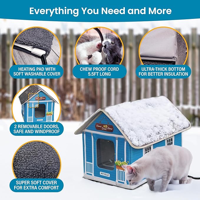 Weatherproof Heated Cat Shelter - Outdoor Heated Cat House - Waterproof