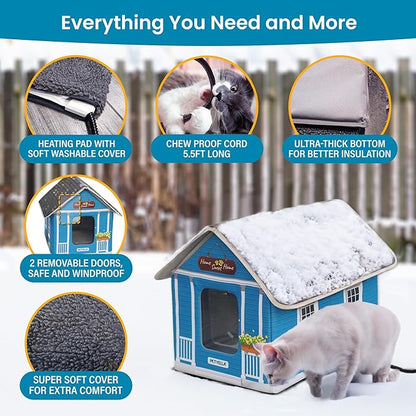 Weatherproof Heated Cat Shelter - Outdoor Heated Cat House - Waterproof