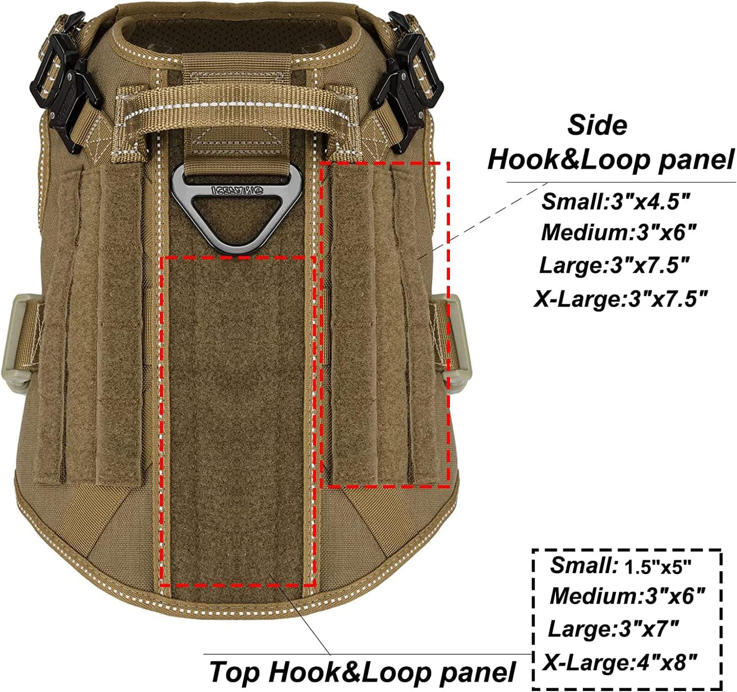ICEFANG Tactical Dog Harness, Medium Size,2X Metal Buckle,Working Dog MOLLE Vest with Handle,No Pulling Front Leash Clip,Hook and Loop Panel (Brown,M (Pack of 1))