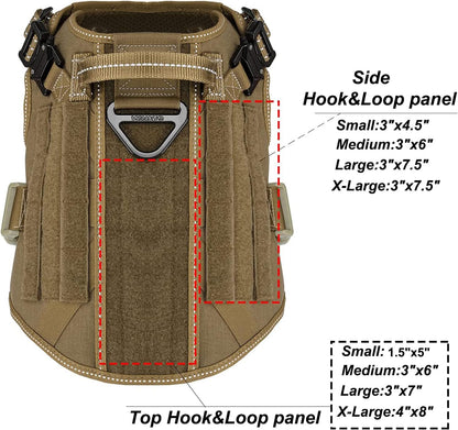 ICEFANG Tactical Dog Harness, Medium Size,2X Metal Buckle,Working Dog MOLLE Vest with Handle,No Pulling Front Leash Clip,Hook and Loop Panel (Brown,M (Pack of 1))