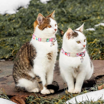 ARING PET 2 Pack Cat Collars-Cute Breakaway Cat Collar with Bell & Pendant, Adjustable Strawberry&Ice Cream Pattern Kitten Collars with Safety Buckle for Girl and Boy Cats