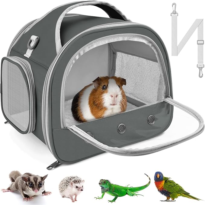 Bissap Bearded Dragon Travel Carrier, Portable Guinea Pig Carrier Bag Tortoise Carrier Pouch for Bunny Hamster Chinchilla Hedgehog Lizard Bird Outgoing Reptile Travel Carrying Case - Grey