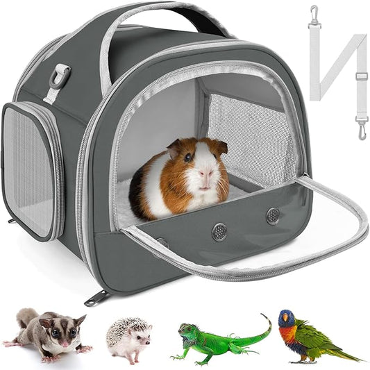 Bissap Bearded Dragon Travel Carrier, Portable Guinea Pig Carrier Bag Tortoise Carrier Pouch for Bunny Hamster Chinchilla Hedgehog Lizard Bird Outgoing Reptile Travel Carrying Case - Grey
