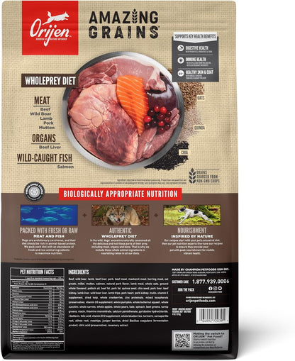 ORIJEN Amazing Grains High Protein Dry Dog Food Regional Red Recipe 4lb Bag