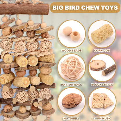 Extra Large Bird Macaw Chew Toys for Pets - Natural Wood - Heavy Duty Foraging and Destructive Play for Large Parrots - Bird Cage Accessories - for Macaw, Cockatoo, African Grey, Amazon Parrots