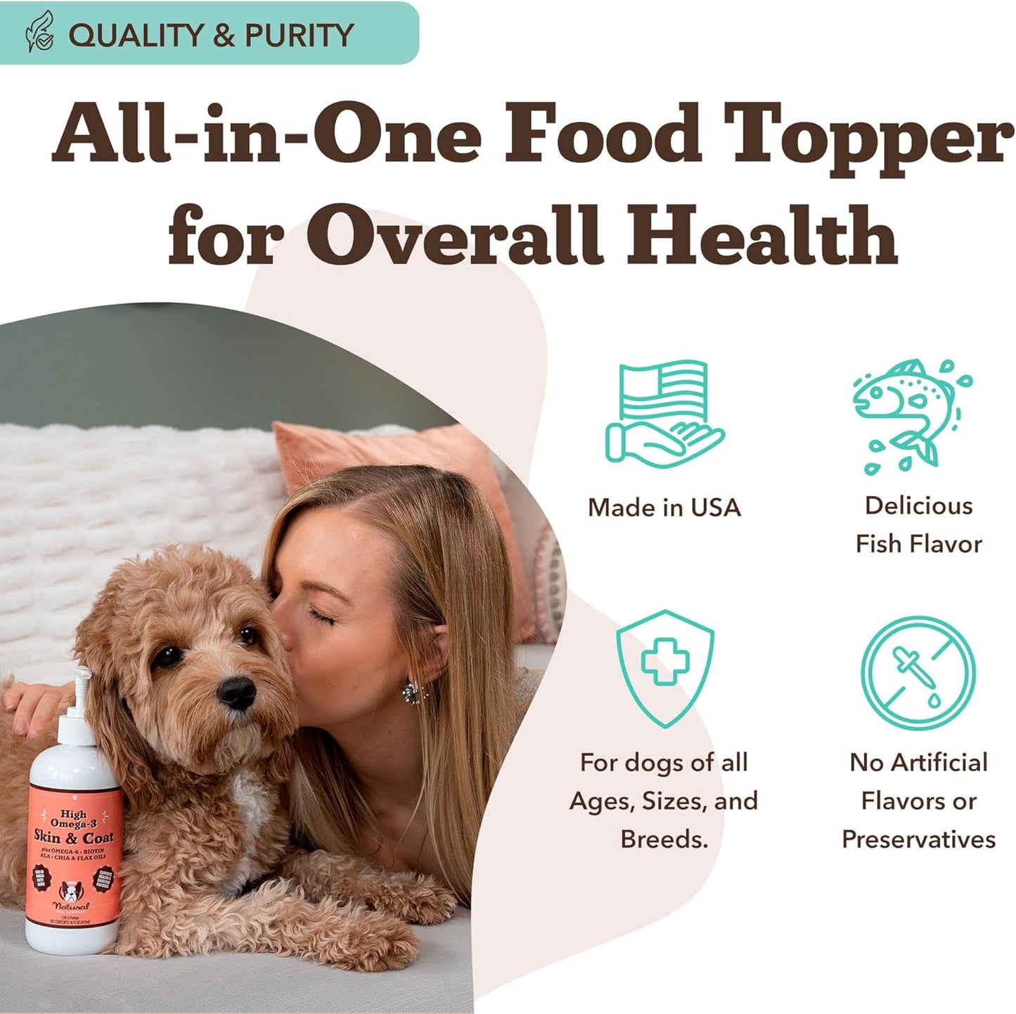 Natural Dog Company Skin & Coat Oil (16 oz.), Supports Skin Health, Fish Oil Supplements for Dogs, Soft Coat, Fish Oil & Flaxseed Oil, Fatty Acids, Bottle of Dog Fish Oil with Pump, Antioxidant