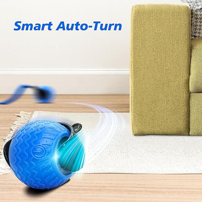 Interactive Cat Toy for Indoor Cats, Speedy Ball with Tail, Automatic Moving Cat Balls for Bored Indoor Adult Cats, 360°Automatic Rolling Ball Toy, Two Speed Adjustment（Blue）