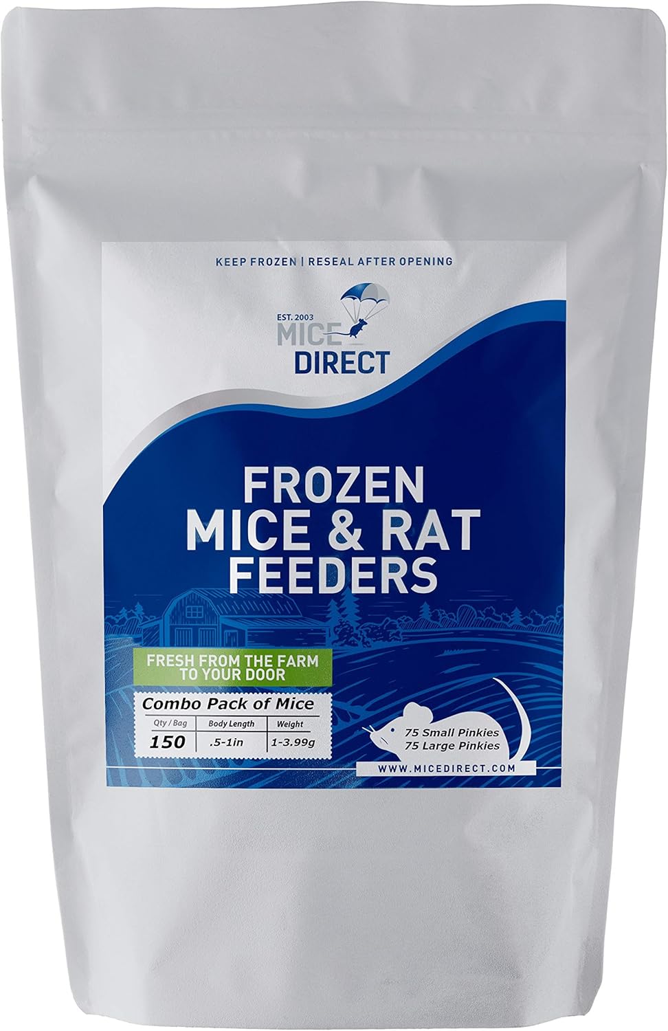 MiceDirect Frozen Mice Combo Pack of 75 Small Pinkies & 75 Pinkies Feeder Mice - Food for Corn Snakes, Ball Pythons, Lizards - 40 Ounce (Pack of 150)
