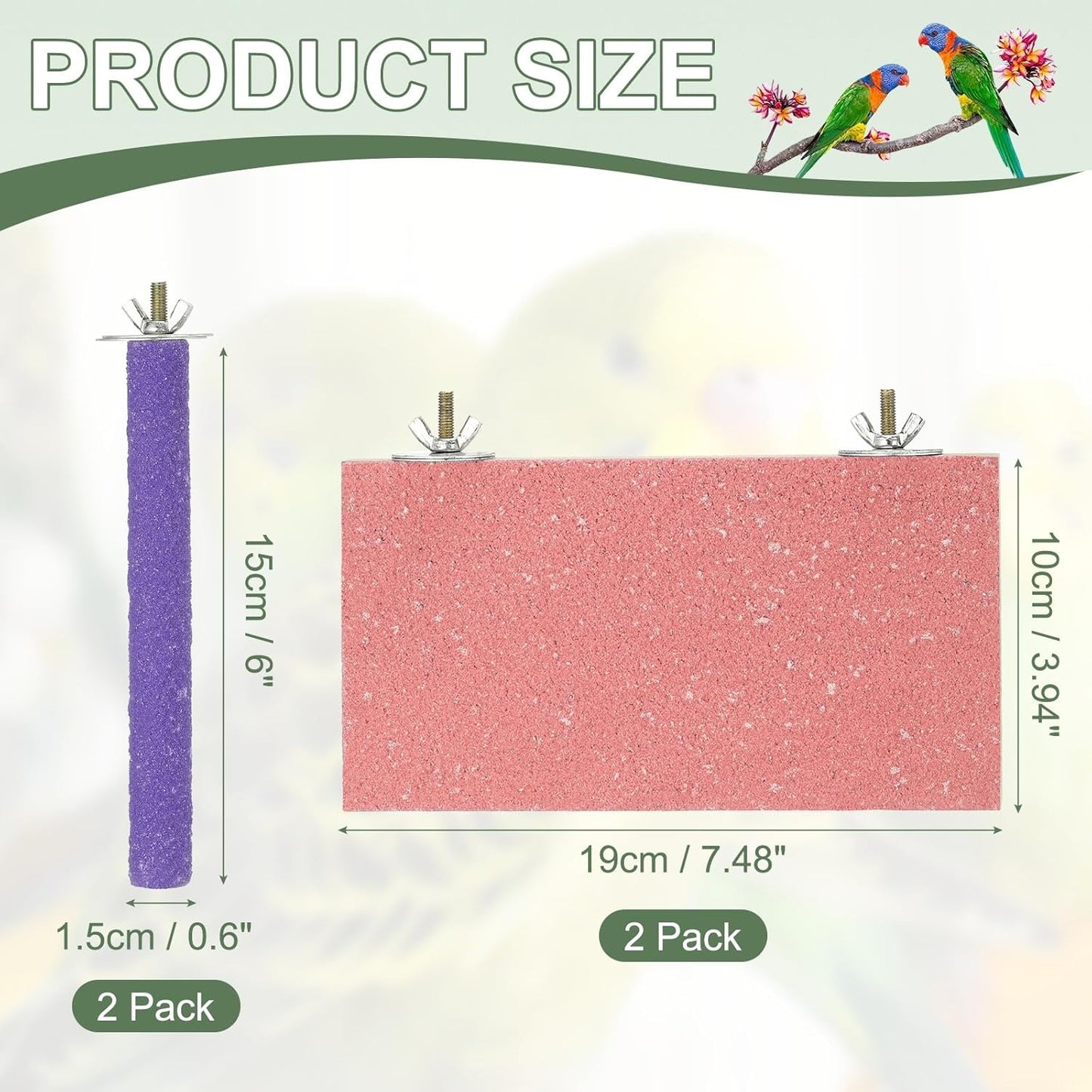 Bird Perch Stand, Wooden Parrot Perch Stand Toy, Paw Grinding Stick, Bird Cage Accessories, 7.48 x 3.94in (Pink, 2 Pcs) Birds Toys Intended for Cage/Parakeets/Conure/Budgie