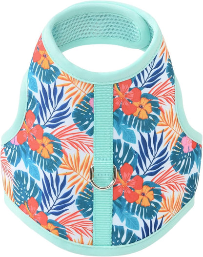 Mile High Life Dog Harness, Air Mesh Floral Vest Harness for 20 lbs Small Dogs & Cats, Easy Get on Adjustable Easy Closures Both Neck and Chest(Green Flower, XS Chest 14"-16")